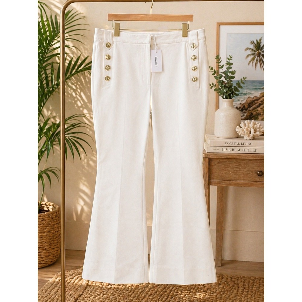Derek Lam 10 Crosby Sailor Pants Women 20 Cream High Rise Gold Button Flare NWT